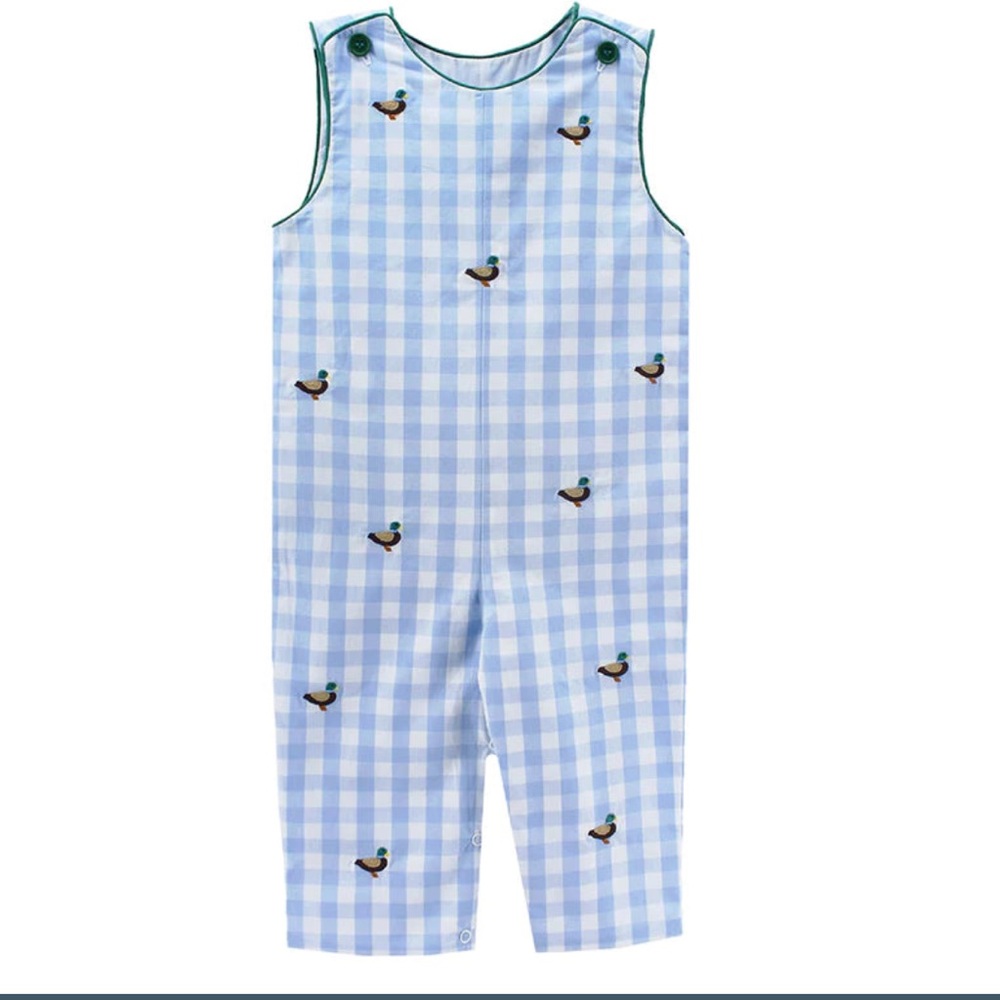 Zuccini kids mallard duck Jon Jon overalls pants romper Blue and white gingham